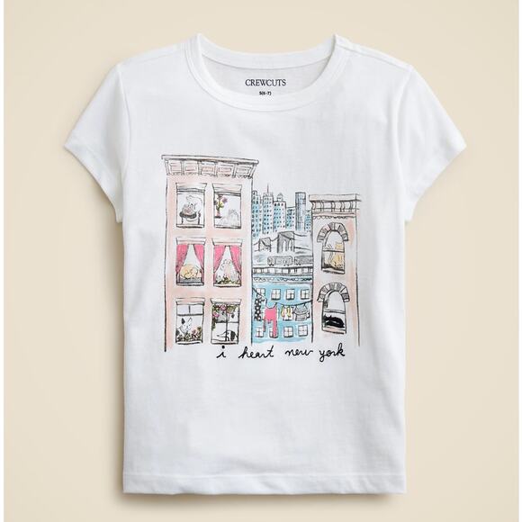 Crewcuts by J.Crew Short Sleeve NYC Graphic T-Shirt Girls S White Pink Crew Neck - Picture 1 of 6